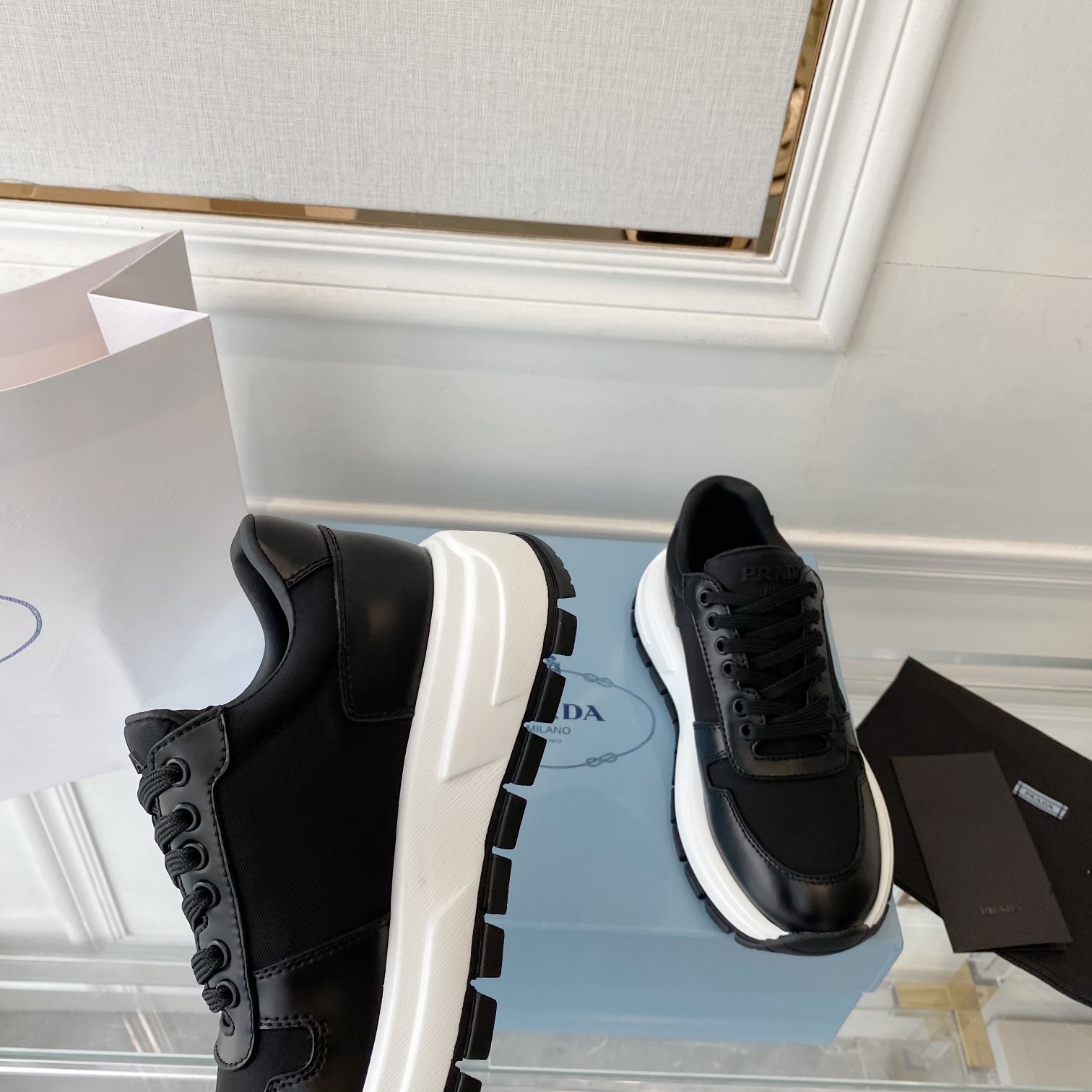 Prada Prax 01 Re-Nylon Gabardine Sneakers Black For Women 1.8in/45mm PRD 1E499M_1YFL_F0002_F_045