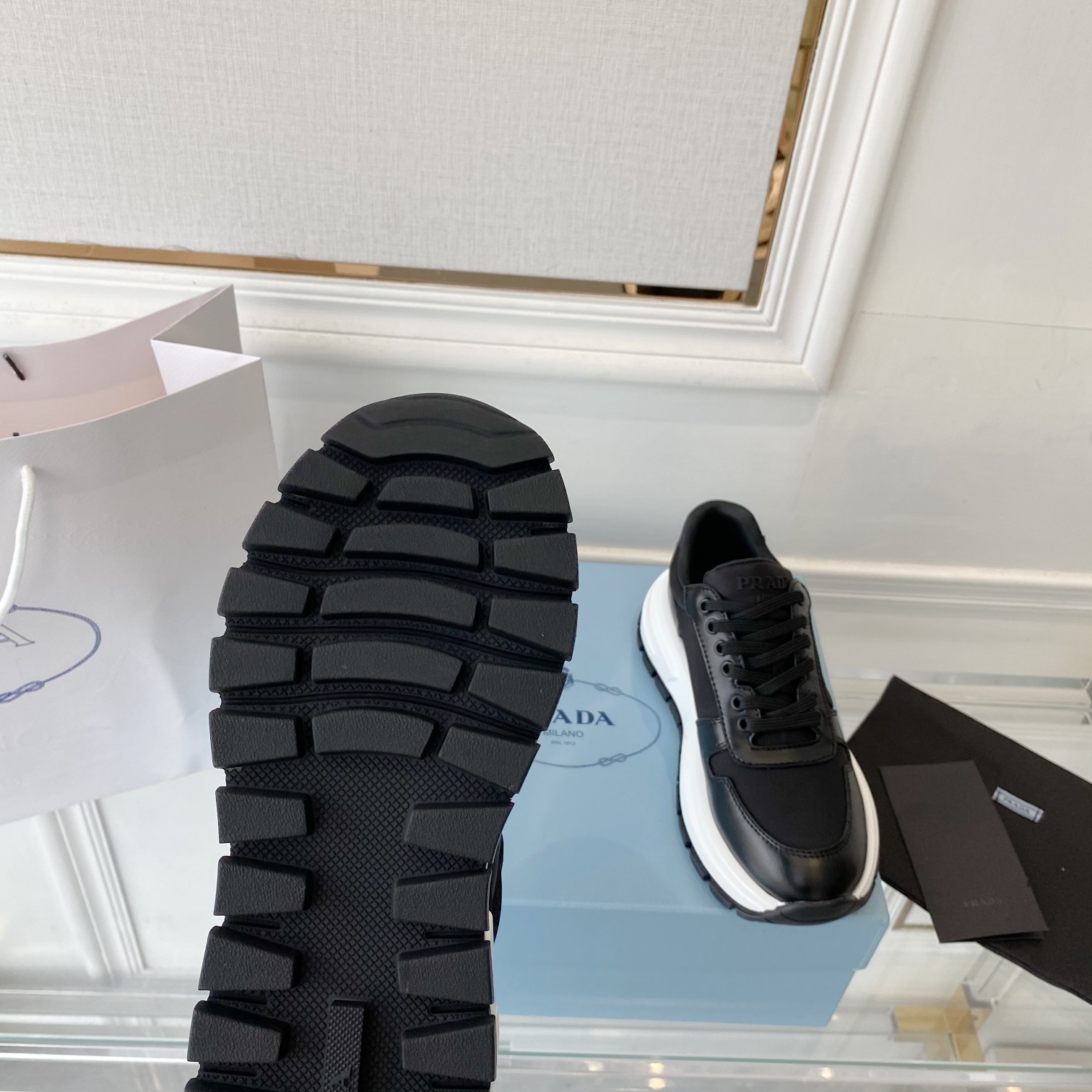 Prada Prax 01 Re-Nylon Gabardine Sneakers Black For Women 1.8in/45mm PRD 1E499M_1YFL_F0002_F_045
