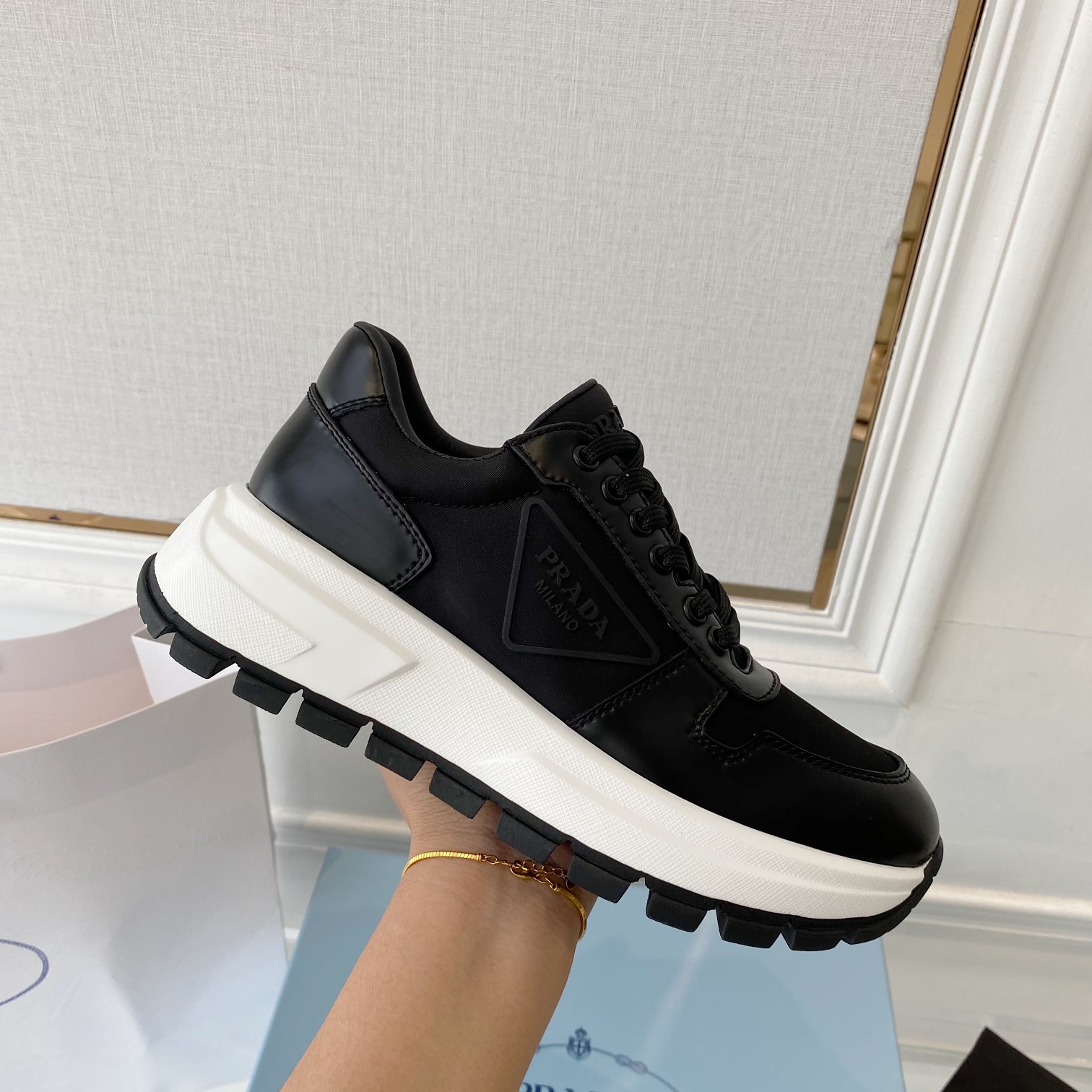 Prada Prax 01 Re-Nylon Gabardine Sneakers Black For Women 1.8in/45mm PRD 1E499M_1YFL_F0002_F_045