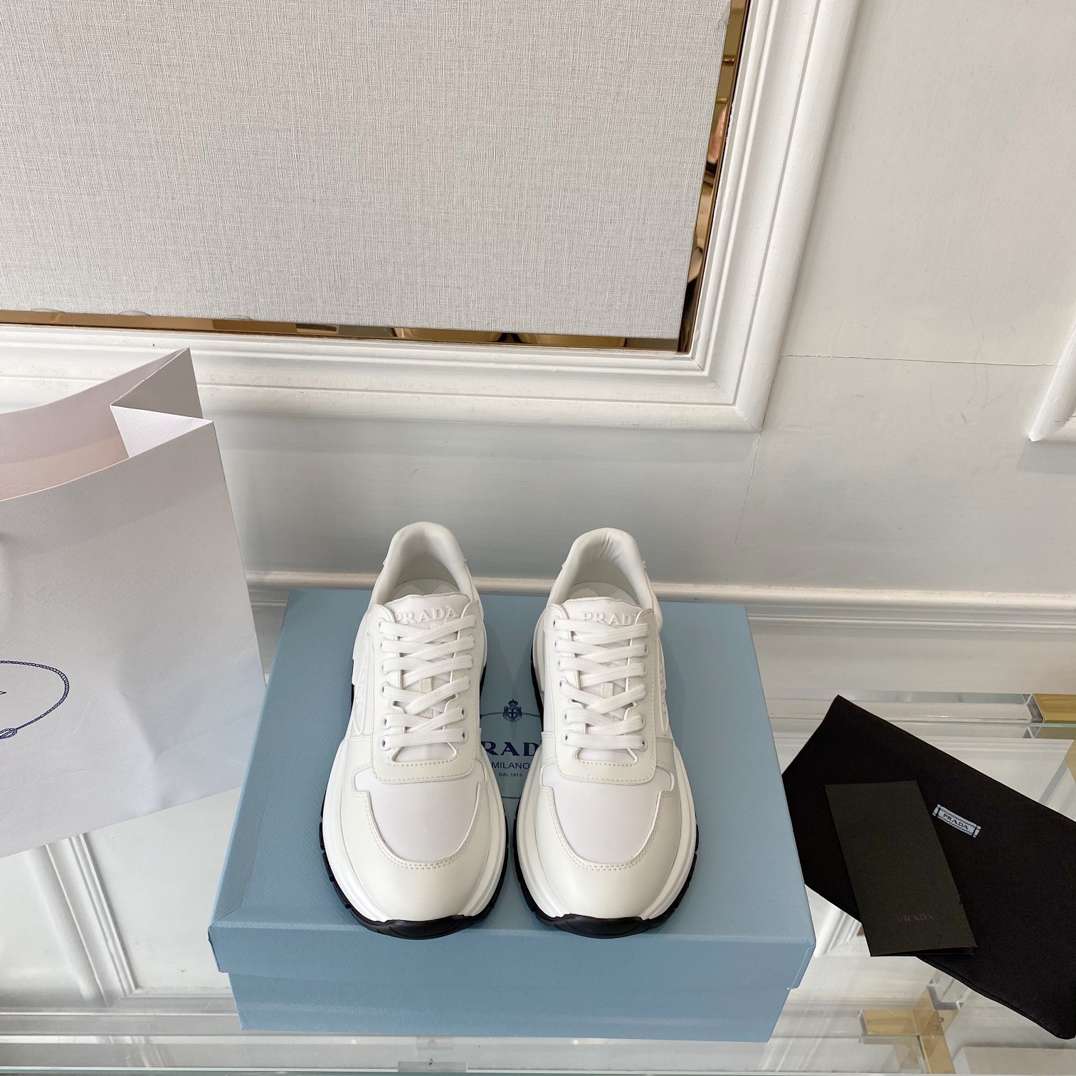 Prada Prax 01 Re-Nylon Gabardine Sneakers White For Women 1.8in/45mm PRD 