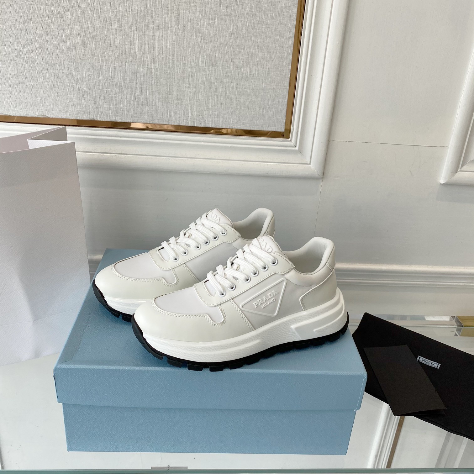 Prada Prax 01 Re-Nylon Gabardine Sneakers White For Women 1.8in/45mm PRD 