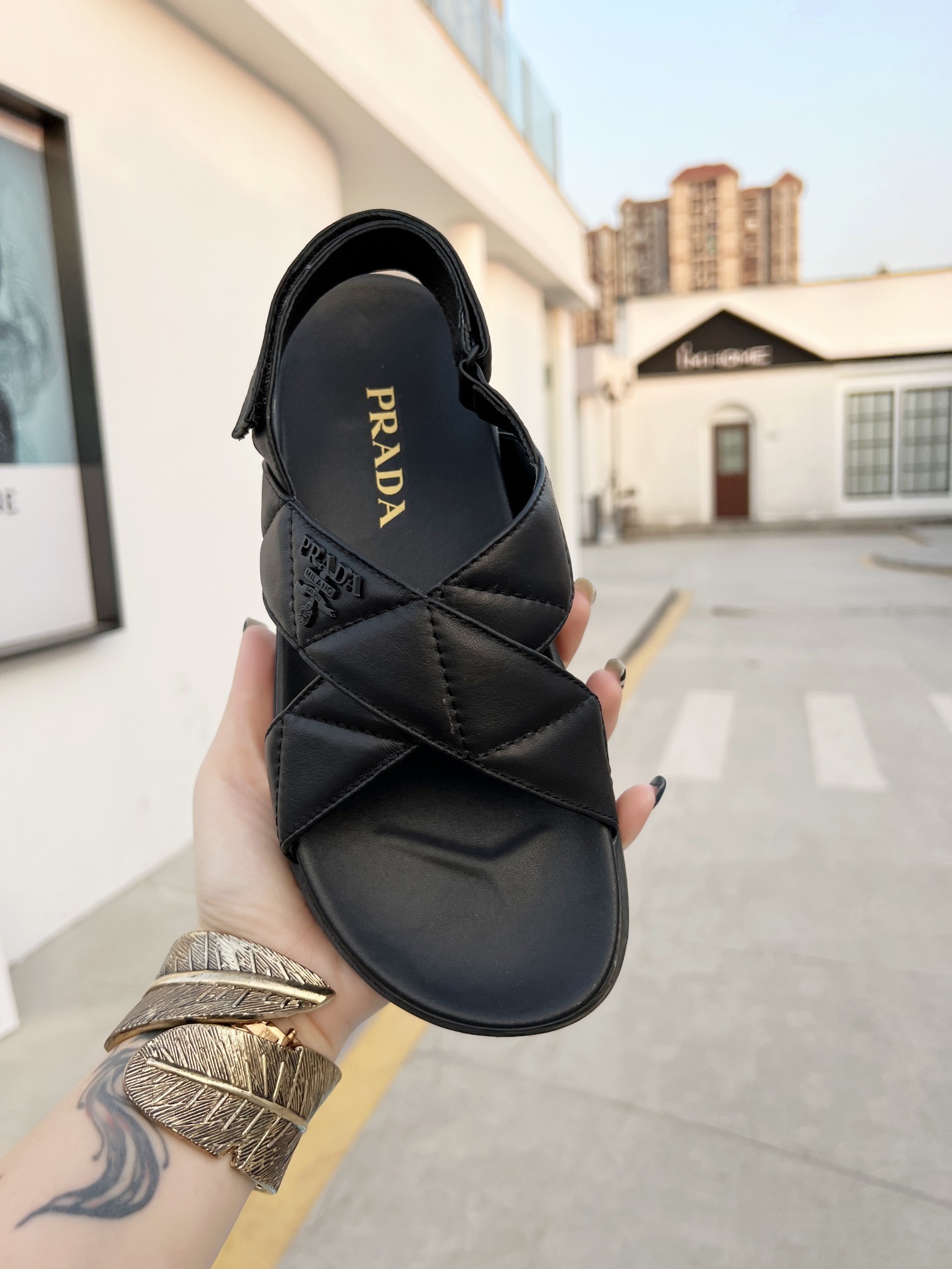 Prada Quilted Nappa Flatform Sandals Black For Women 1.4in/35mm PRD 1XZ749_038_F0002_F_035