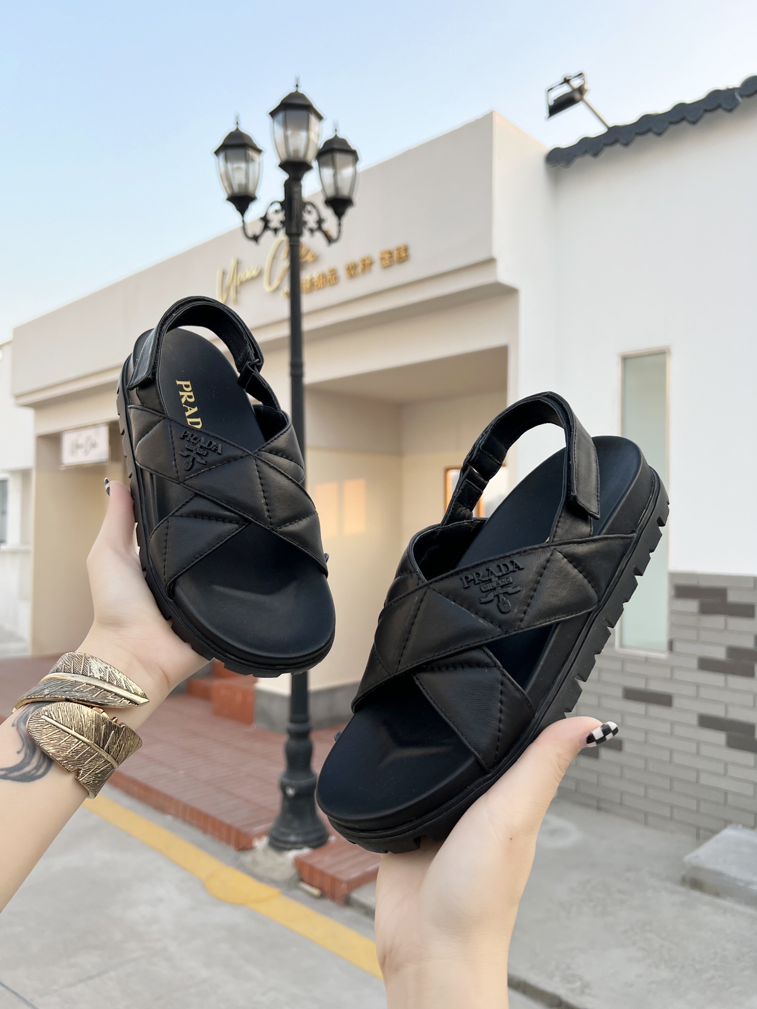 Prada Quilted Nappa Flatform Sandals Black For Women 1.4in/35mm PRD 1XZ749_038_F0002_F_035
