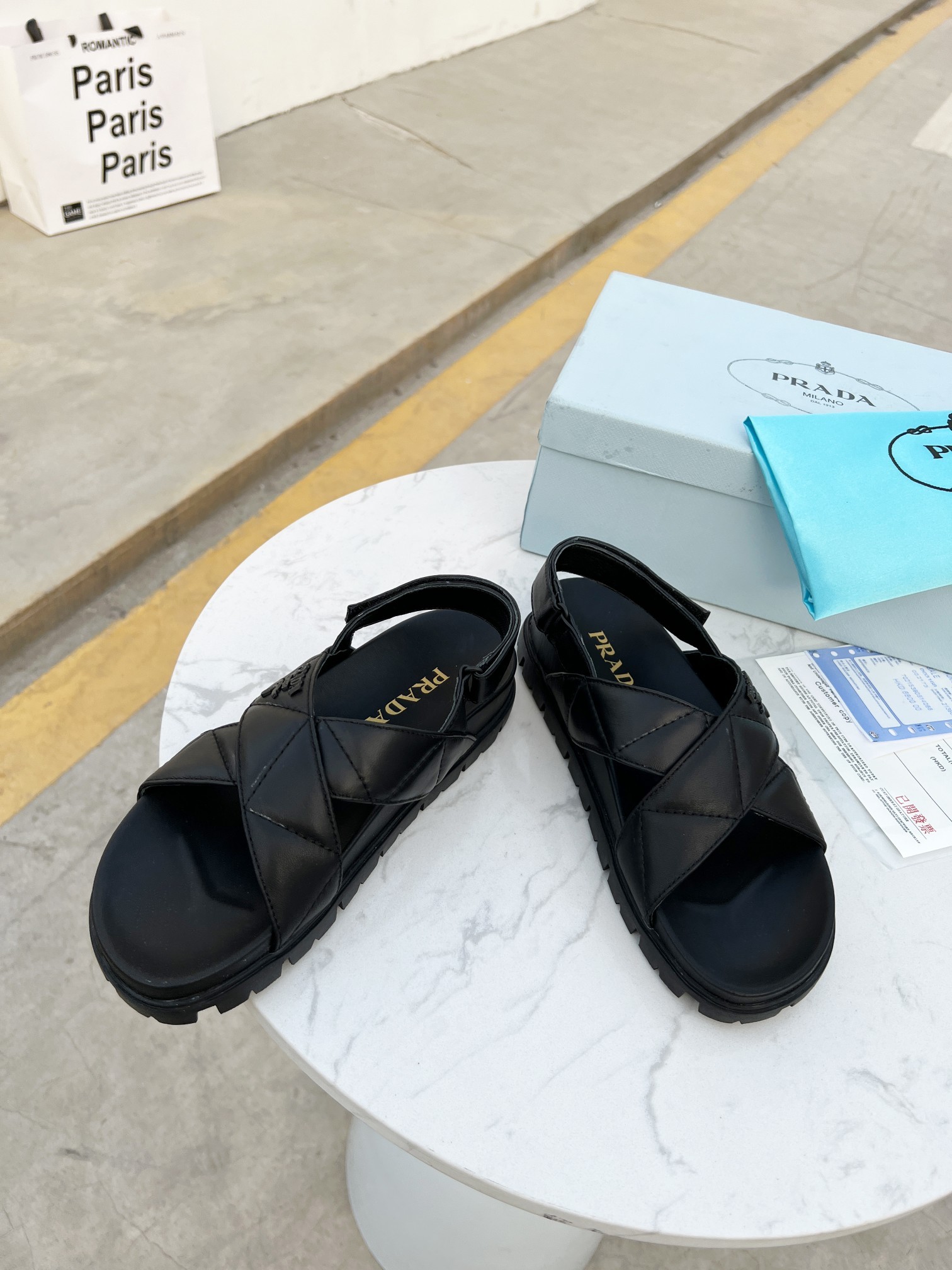 Prada Quilted Nappa Flatform Sandals Black For Women 1.4in/35mm PRD 1XZ749_038_F0002_F_035