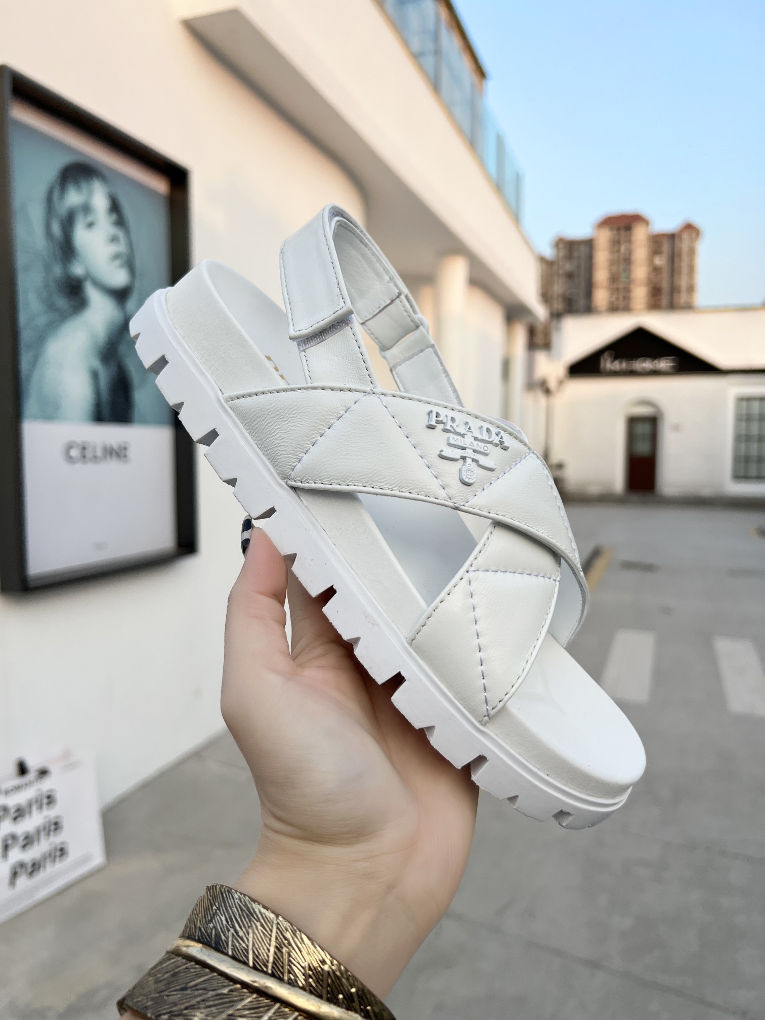 Prada Quilted Nappa Flatform Sandals White For Women 1.4in/35mm PRD 1XZ749_038_F0009_F_035