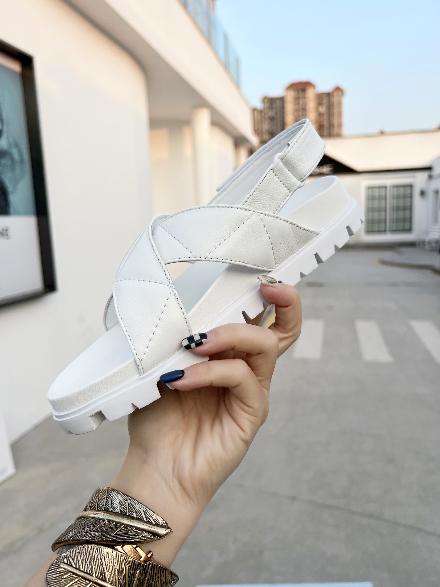 Prada Quilted Nappa Flatform Sandals White For Women 1.4in/35mm PRD 1XZ749_038_F0009_F_035