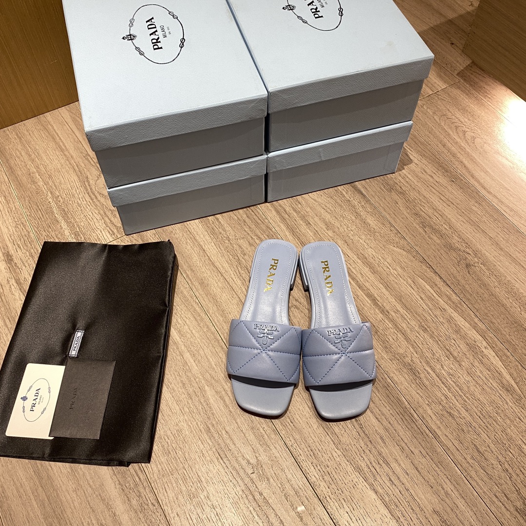 Prada Quilted Nappa Sabots Blue For Women 0.4in/10mm PRD 1XX583_038_F0076_F_B010