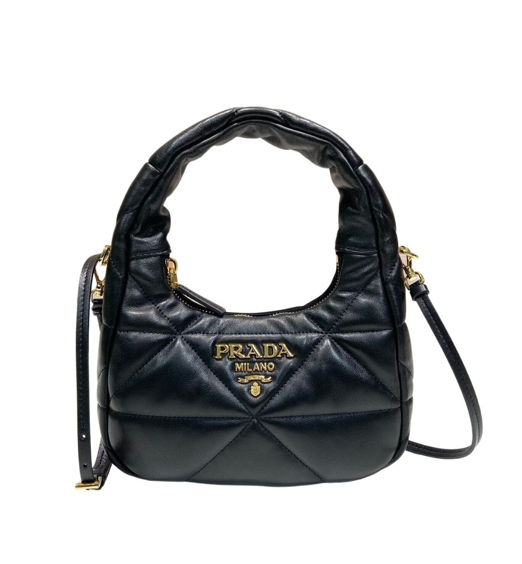 Prada Quilted Nappa Shoulder Bag In Black For Women 8.3in/ 21cm