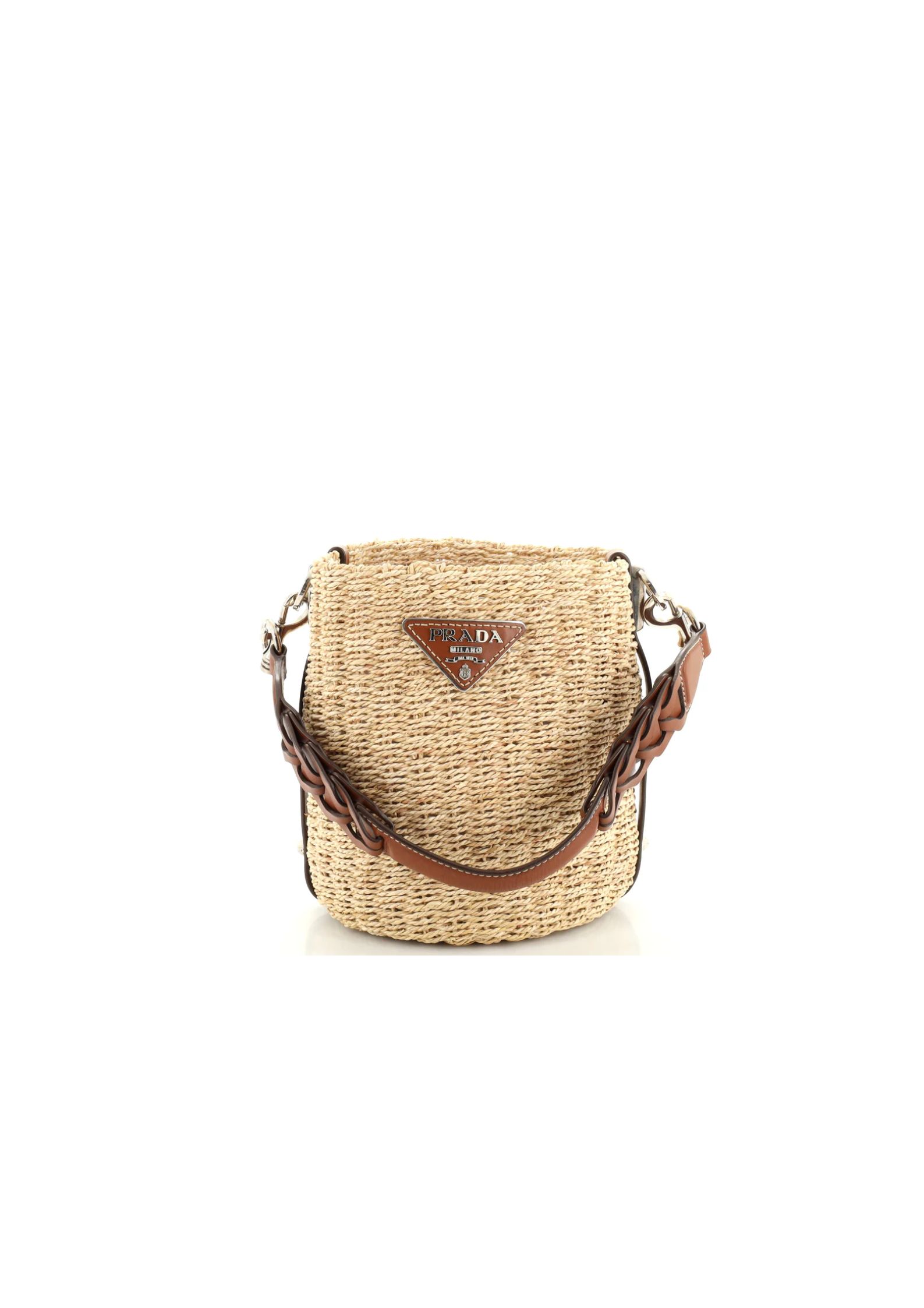 Prada Raffia Straw Bucket Bag In Beige For Women 9.8in/ 25cm