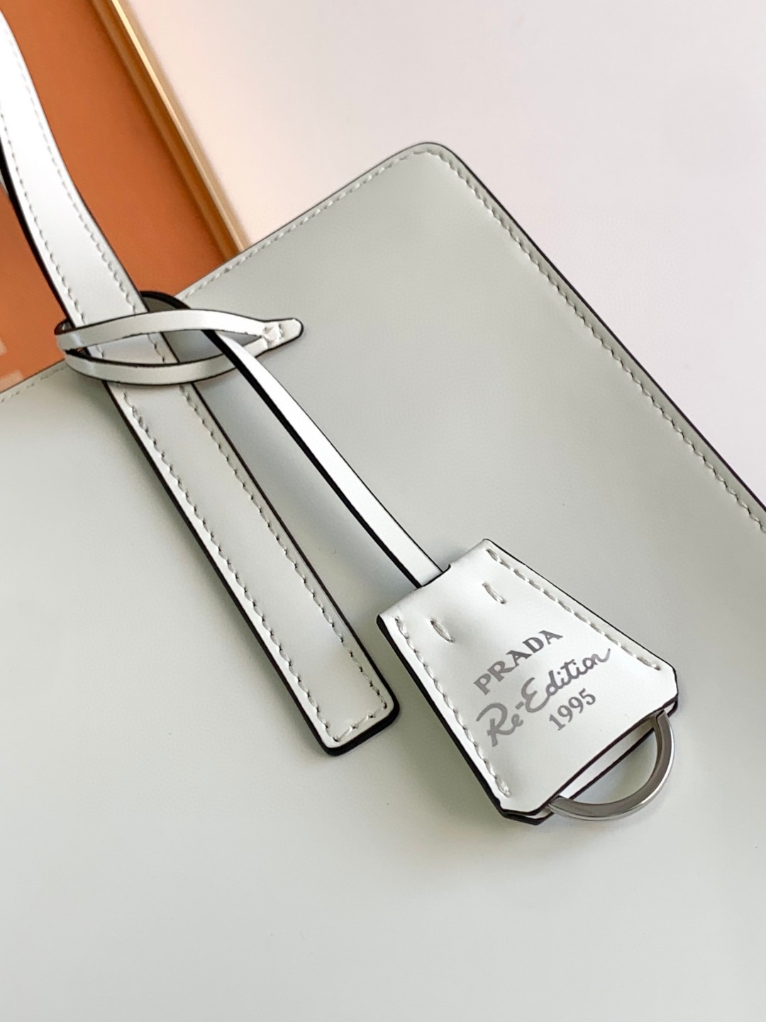 Prada Re-Edition 1995 Brushed Medium Handbag White/Black/Red For Women 11.8 in / 30 cm 1BA350_ZO6_F0PG7_V_OOO