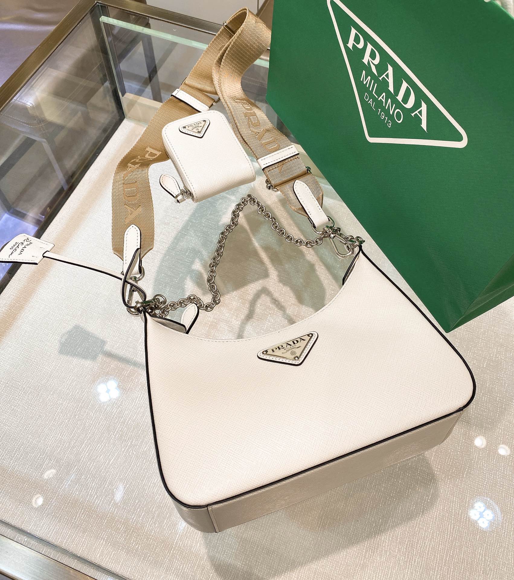 Prada Re-Edition 2005 Re-Nylon Mini Bag White For Women, Women’s Bags 8.6in/22cm 