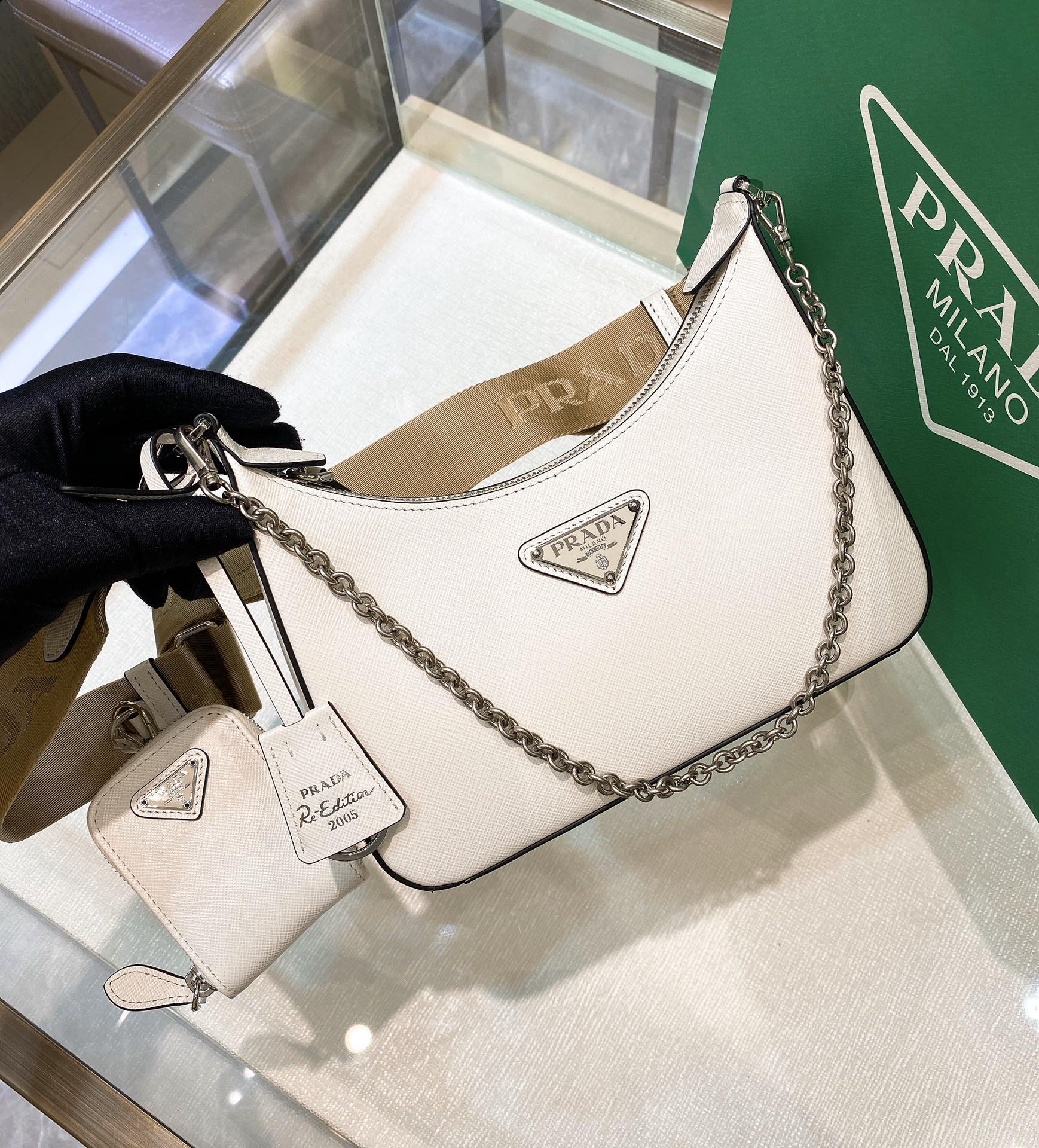 Prada Re-Edition 2005 Re-Nylon Mini Bag White For Women, Women’s Bags 8.6in/22cm 