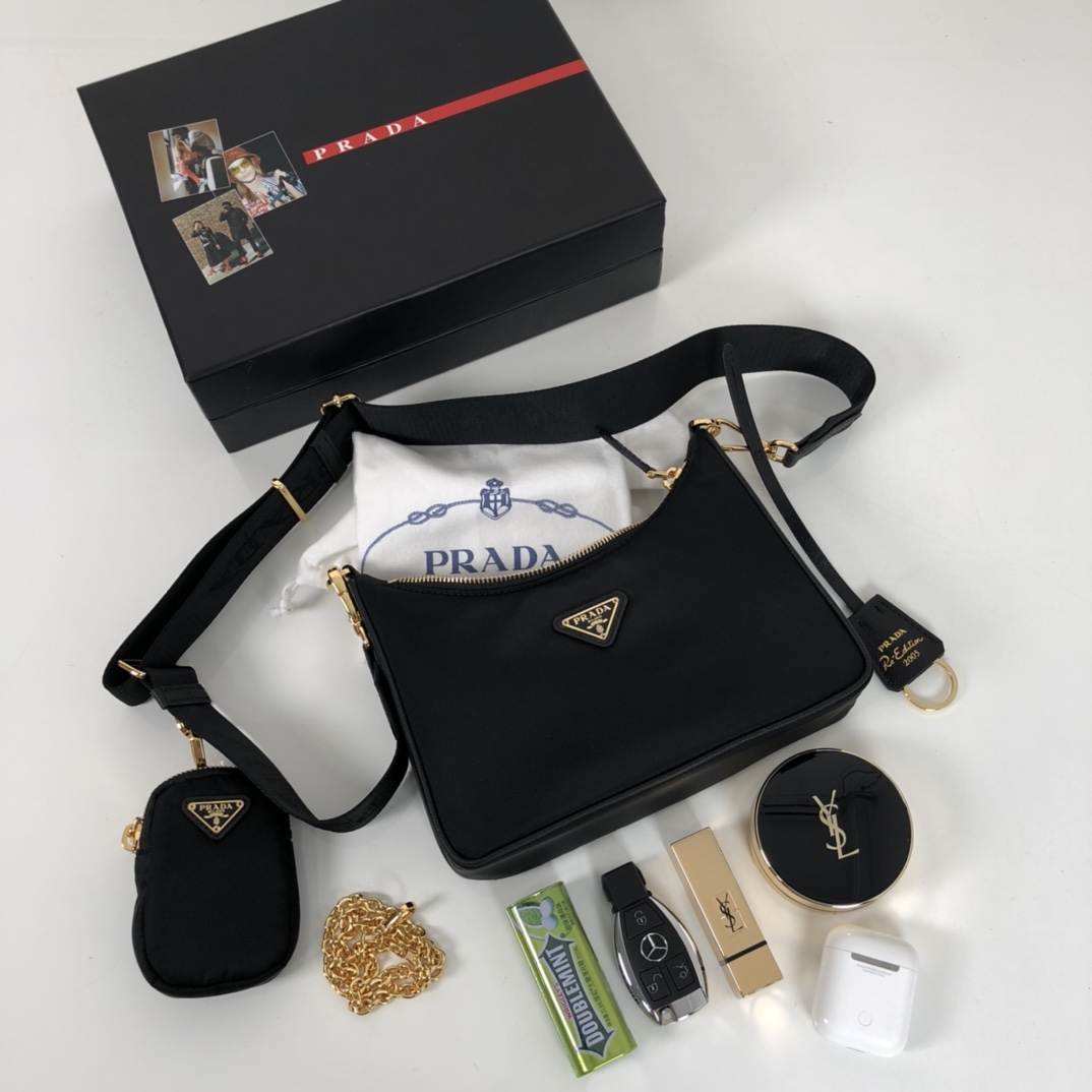 Prada Re-Edition 2005 Saffiano Bag Black For Women, Women’s Bags 8.6in/22cm 1BH204_NZV_F0632_V_V2M