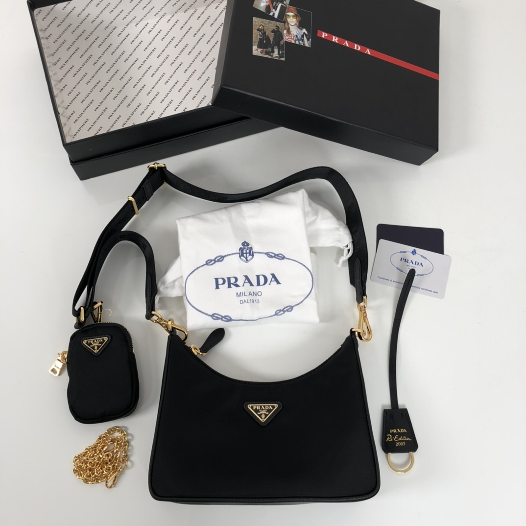 Prada Re-Edition 2005 Saffiano Bag Black For Women, Women’s Bags 8.6in/22cm 1BH204_NZV_F0632_V_V2M
