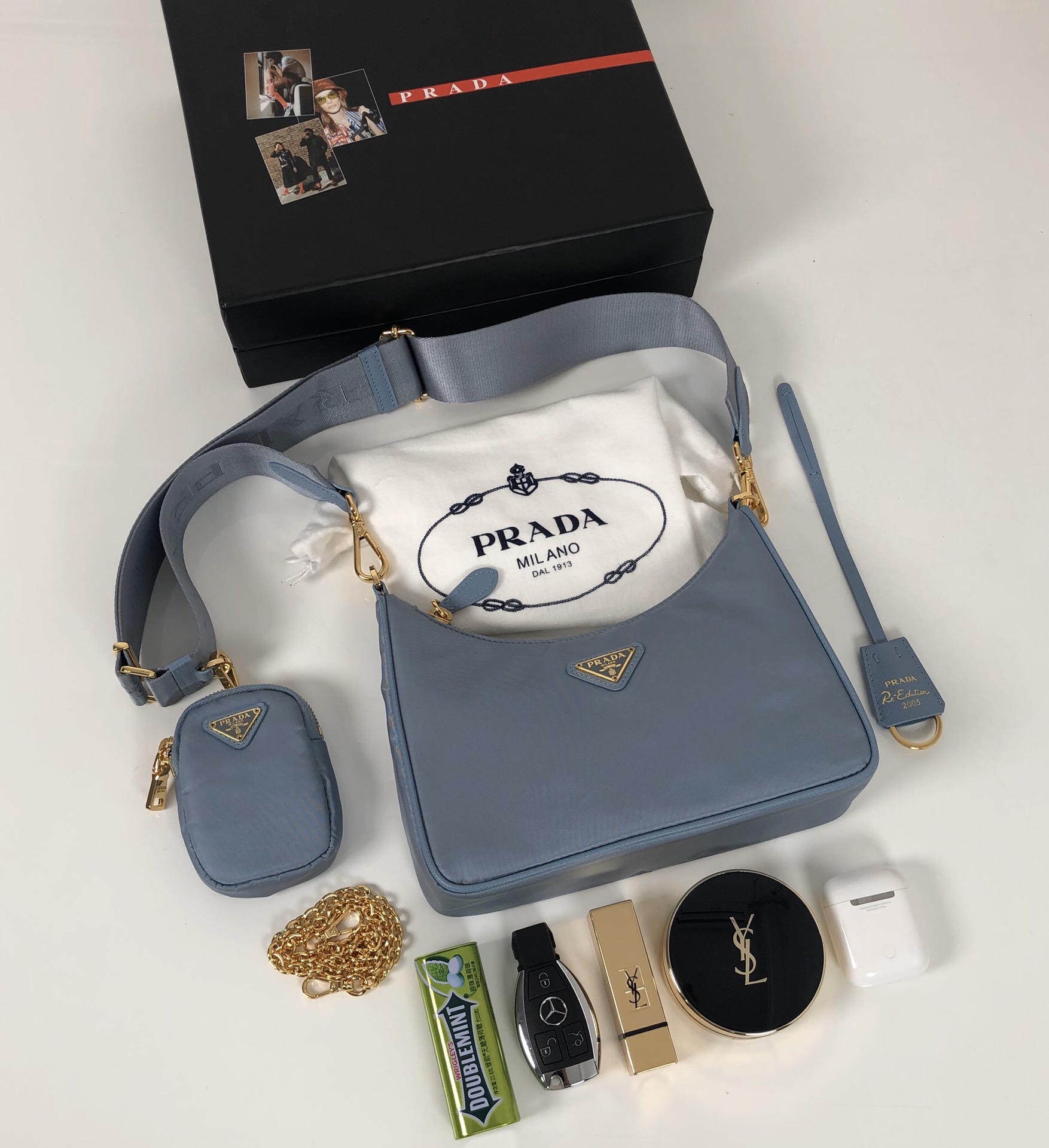 Prada Re-Edition 2005 Saffiano Bag Blue For Women, Women’s Bags 8.6in/22cm 1BH204_NZV_F0ETB_V_V2M