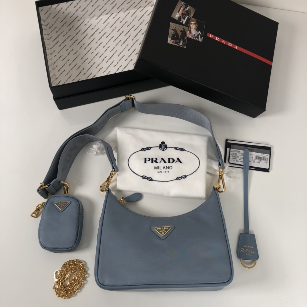 Prada Re-Edition 2005 Saffiano Bag Blue For Women, Women’s Bags 8.6in/22cm 1BH204_NZV_F0ETB_V_V2M
