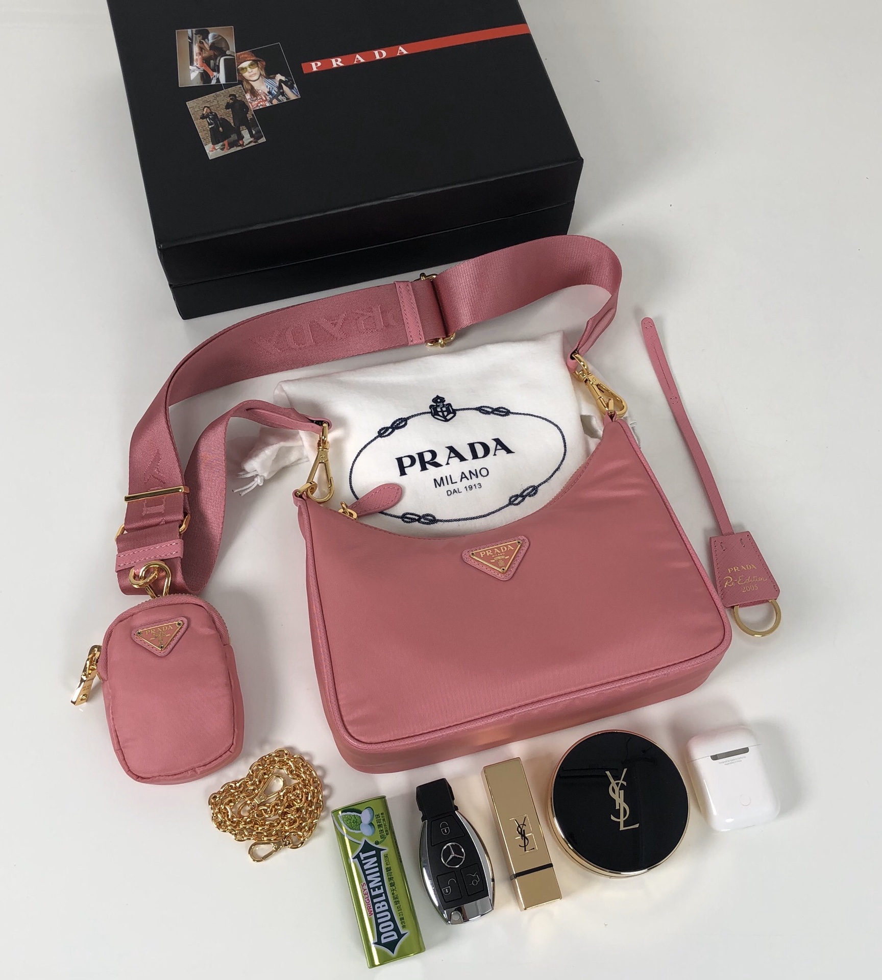 Prada Re-Edition 2005 Saffiano Bag Pink For Women, Women’s Bags 8.6in/22cm 1BH204_NZV_F011S_V_V2M
