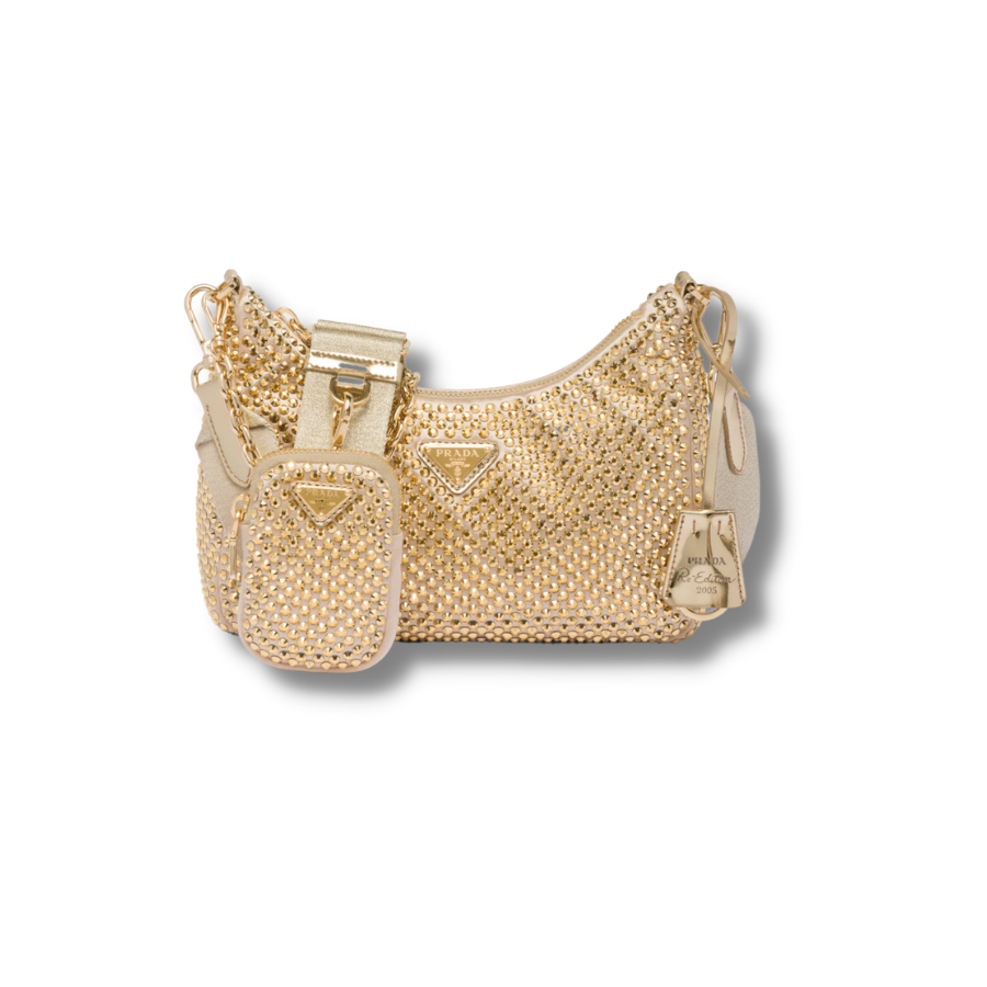 Prada Re-Edition 2005 Satin Bag With Crystals Platinum For Women – 1BH204_2AWL_F0522_V_V9L