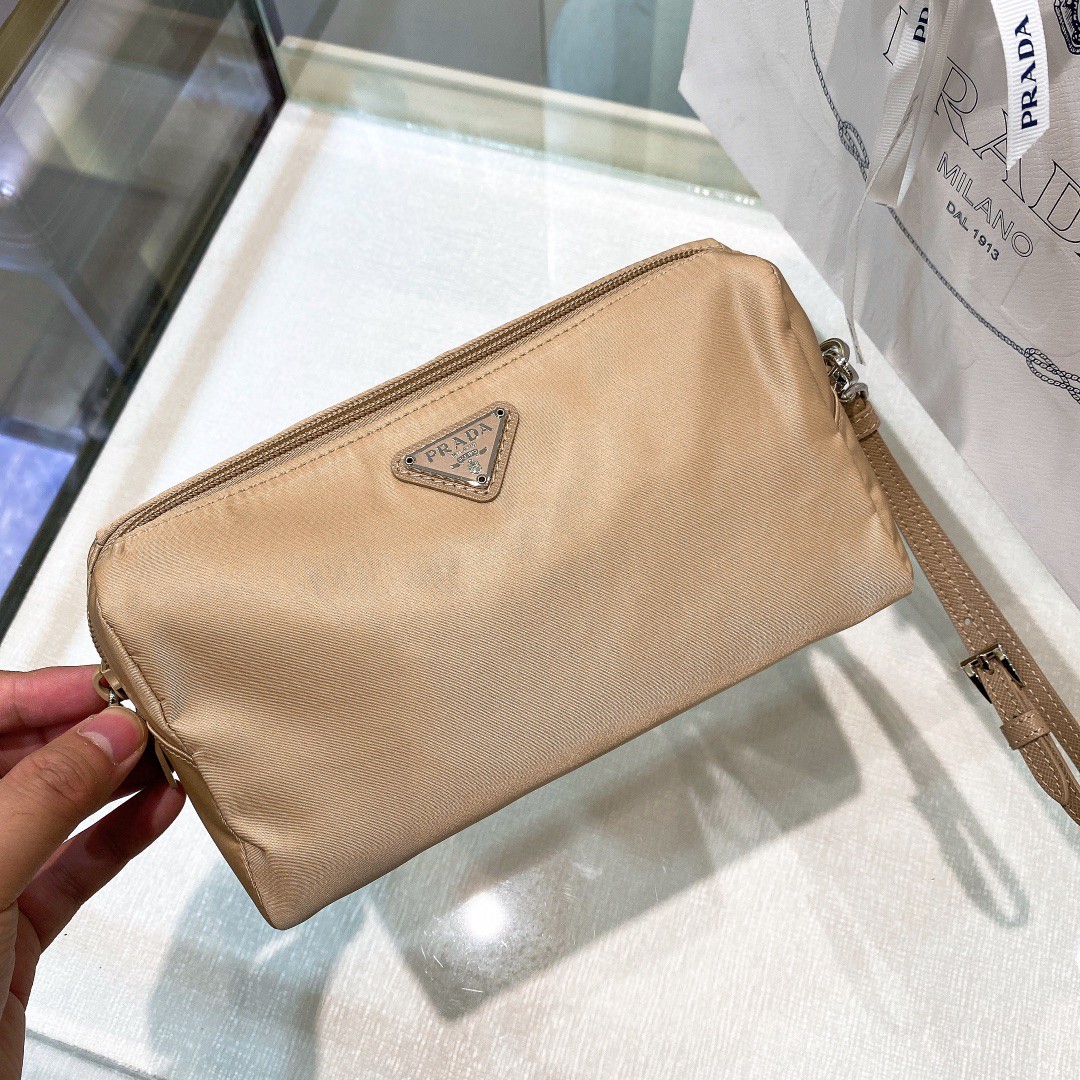 Prada Re-Nylon Necessaire Bag Beige/Black/Green/Yellow For Women 7.8 in/ 20 cm 1NE693_R067_F0F24