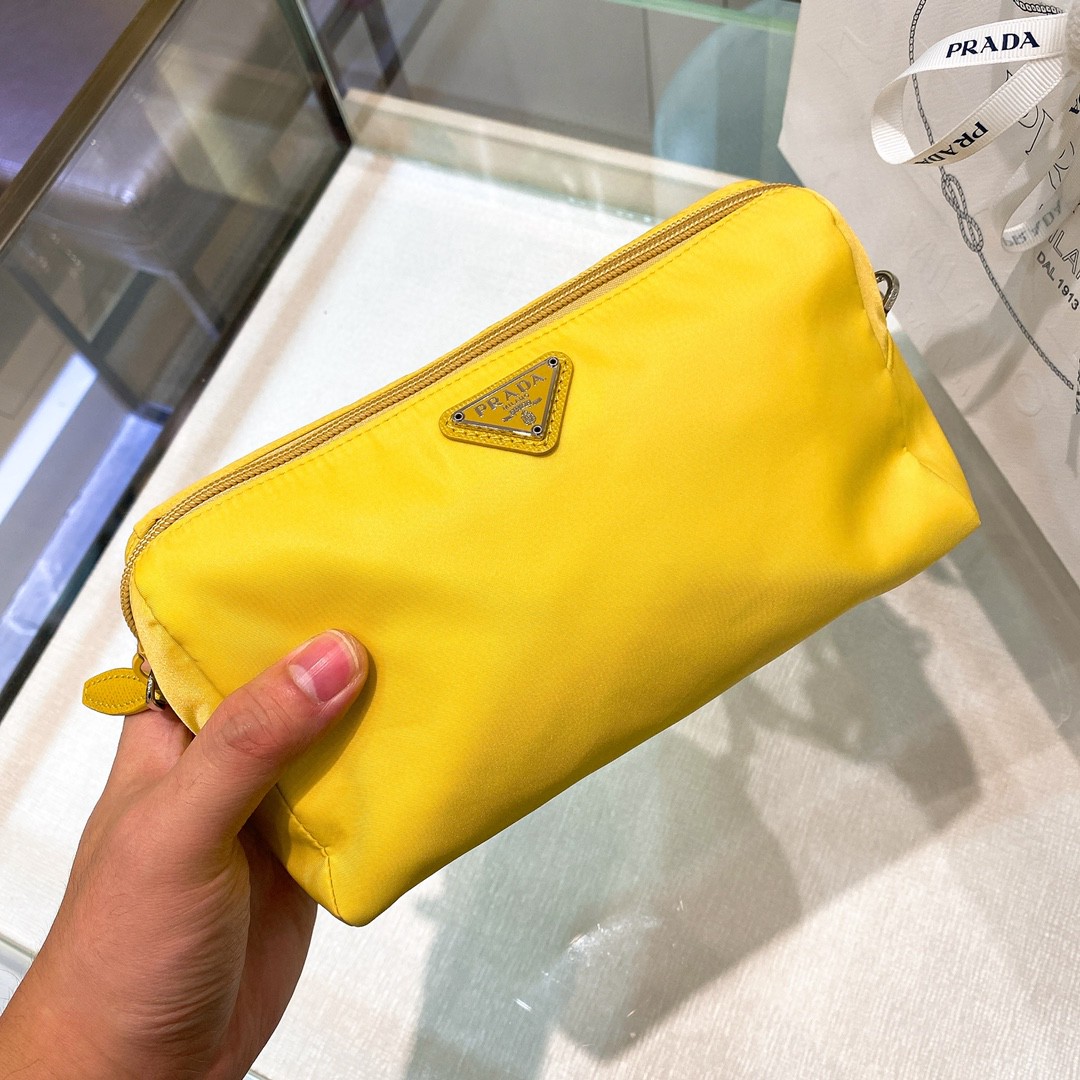 Prada Re-Nylon Necessaire Bag Beige/Black/Green/Yellow For Women 7.8 in/ 20 cm 1NE693_R067_F0F24