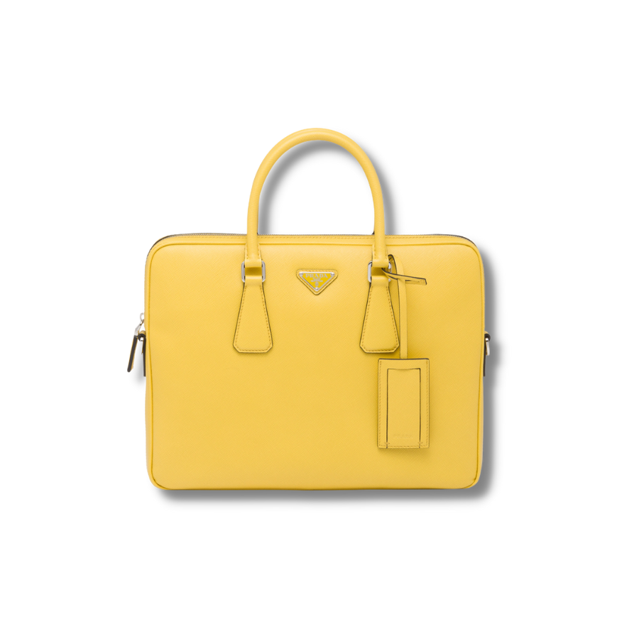 Prada Saffiano Leather Work Bag Yellow For Women- 2VE368_9Z2_F0PG8_V_OOX