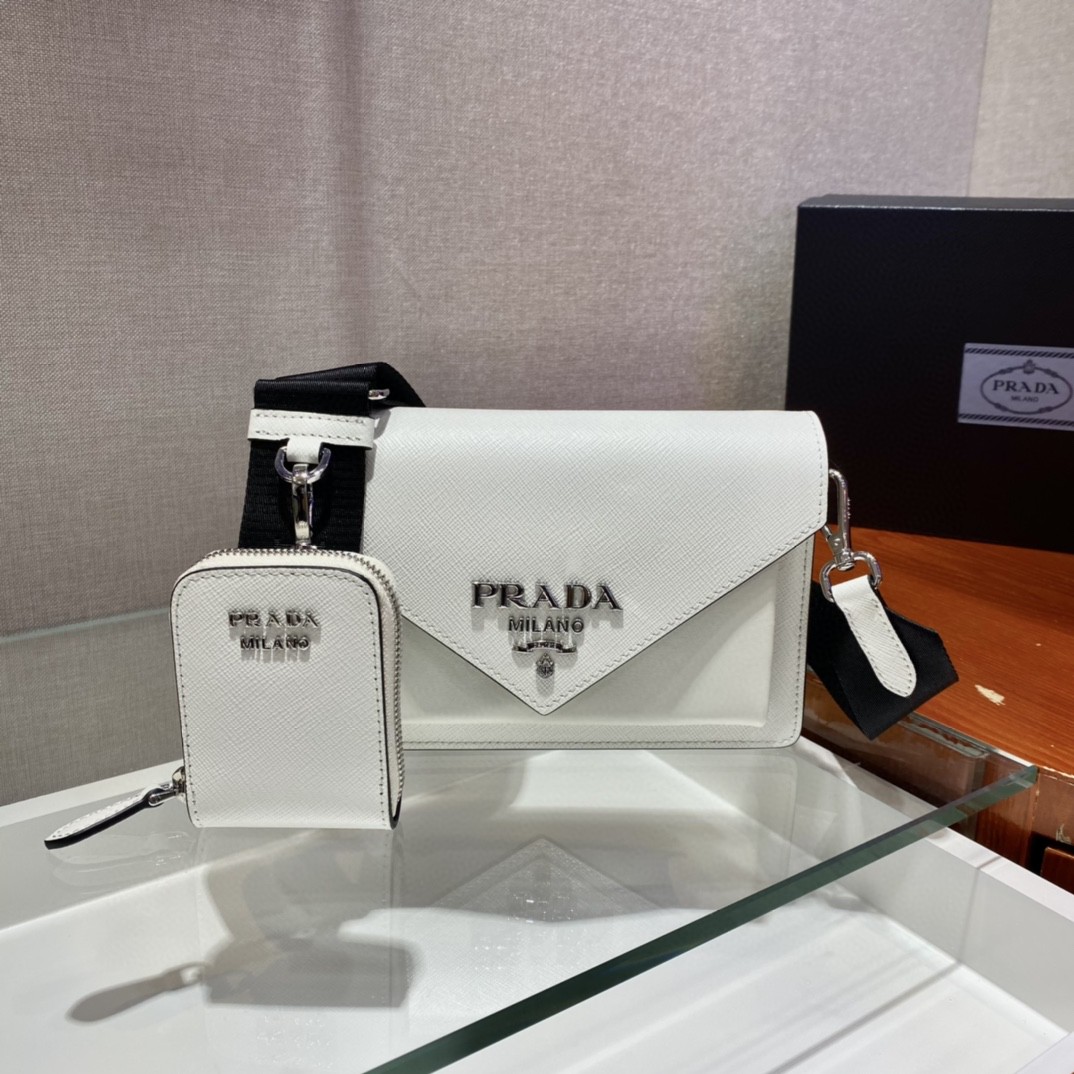 Prada Saffiano Mini Envelope Bag White For Women, Women’s Bags 7.9in/20cm 1BP020_2EVU_F0009_V_N2O