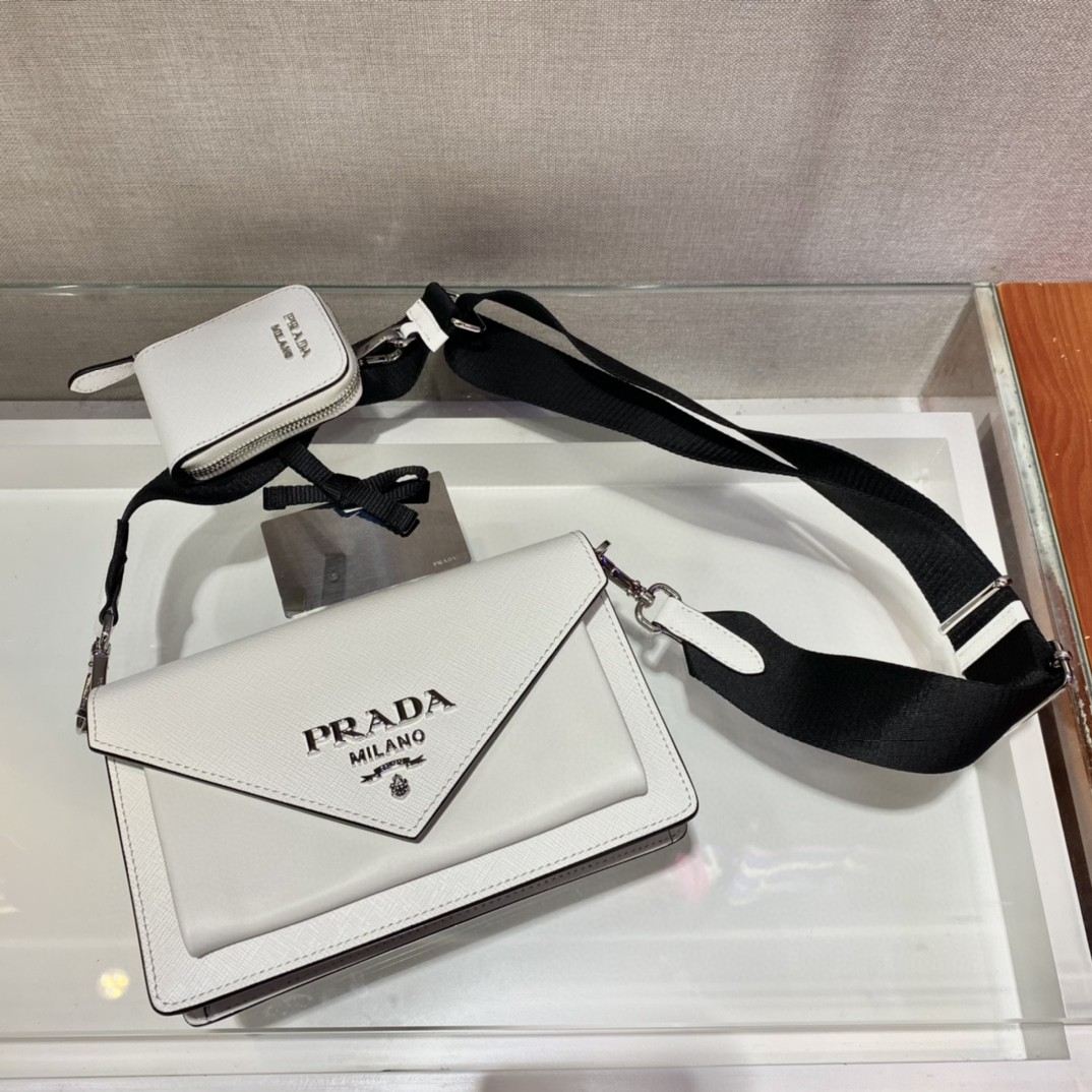 Prada Saffiano Mini Envelope Bag White For Women, Women’s Bags 7.9in/20cm 1BP020_2EVU_F0009_V_N2O