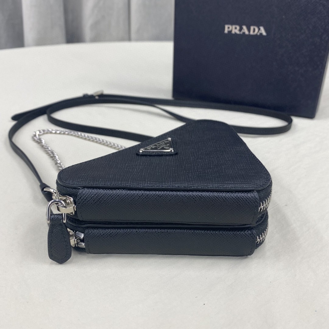 Prada Saffiano Mini Pouch Black For Women, Women’s Bags 5.9in/15cm 1NR015_053_F0002