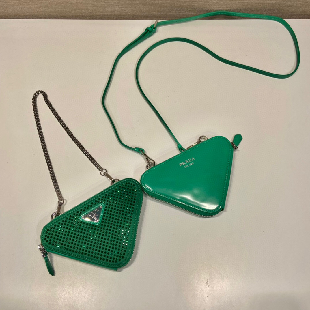 Prada Saffiano Mini Pouch With Sparkling Stone In Green For Women 5.9in/ 15cm