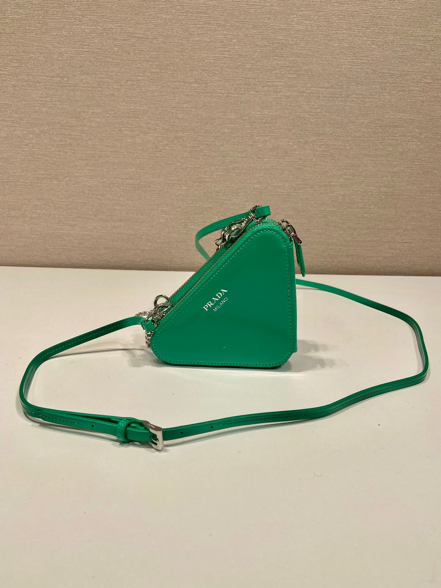 Prada Saffiano Mini Pouch With Sparkling Stone In Green For Women 5.9in/ 15cm