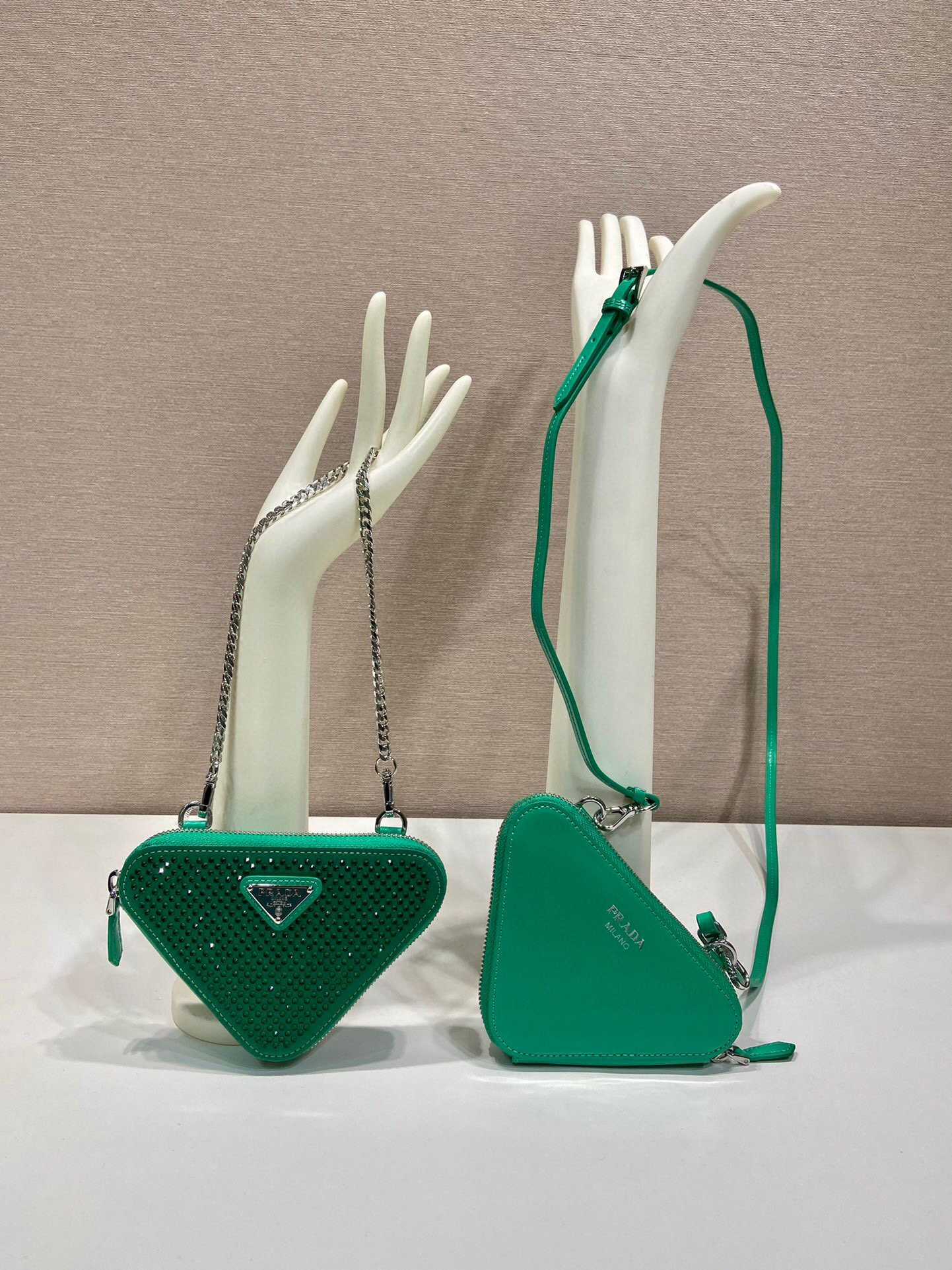 Prada Saffiano Mini Pouch With Sparkling Stone In Green For Women 5.9in/ 15cm