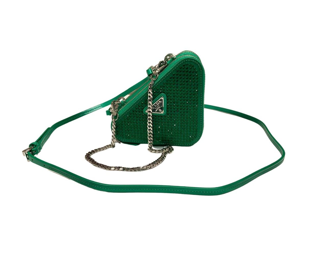 Prada Saffiano Mini Pouch With Sparkling Stone In Green For Women 5.9in/ 15cm