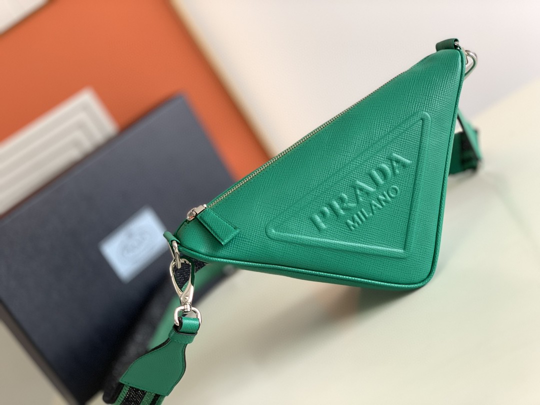 Prada Saffiano Prada Triangle Bag Green/Black/White For Women 11.1 in / 28 cm 2VH155_2FAD_F0458_V_OOO