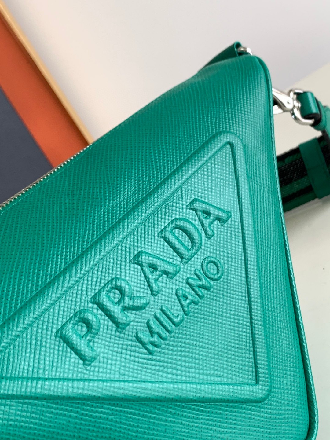 Prada Saffiano Prada Triangle Bag Green/Black/White For Women 11.1 in / 28 cm 2VH155_2FAD_F0458_V_OOO