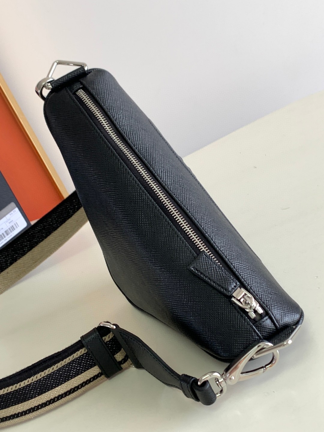 Prada Saffiano Prada Triangle Bag Green/Black/White For Women 11.1 in / 28 cm 2VH155_2FAD_F0458_V_OOO