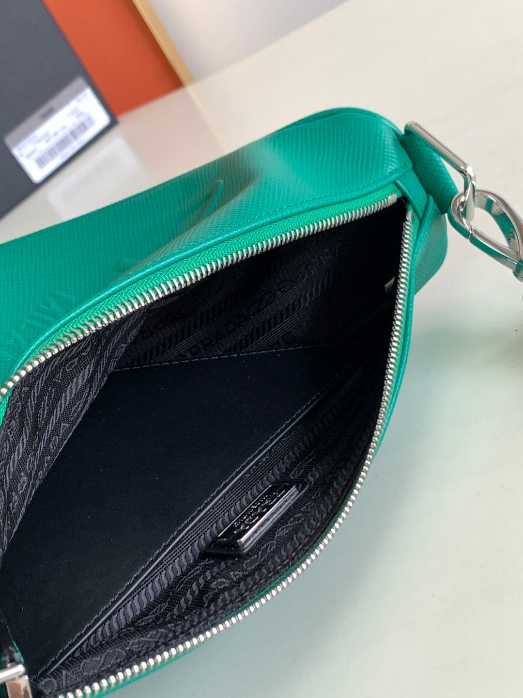 Prada Saffiano Prada Triangle Bag Green/Black/White For Women 11.1 in / 28 cm 2VH155_2FAD_F0458_V_OOO