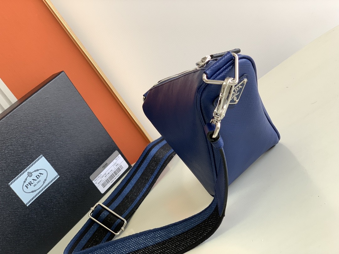 Prada Saffiano Prada Triangle Bag Yellow/Dark Blue For Women 11.1 in / 28 cm 2VH155_2FAD_F0377_V_OOO