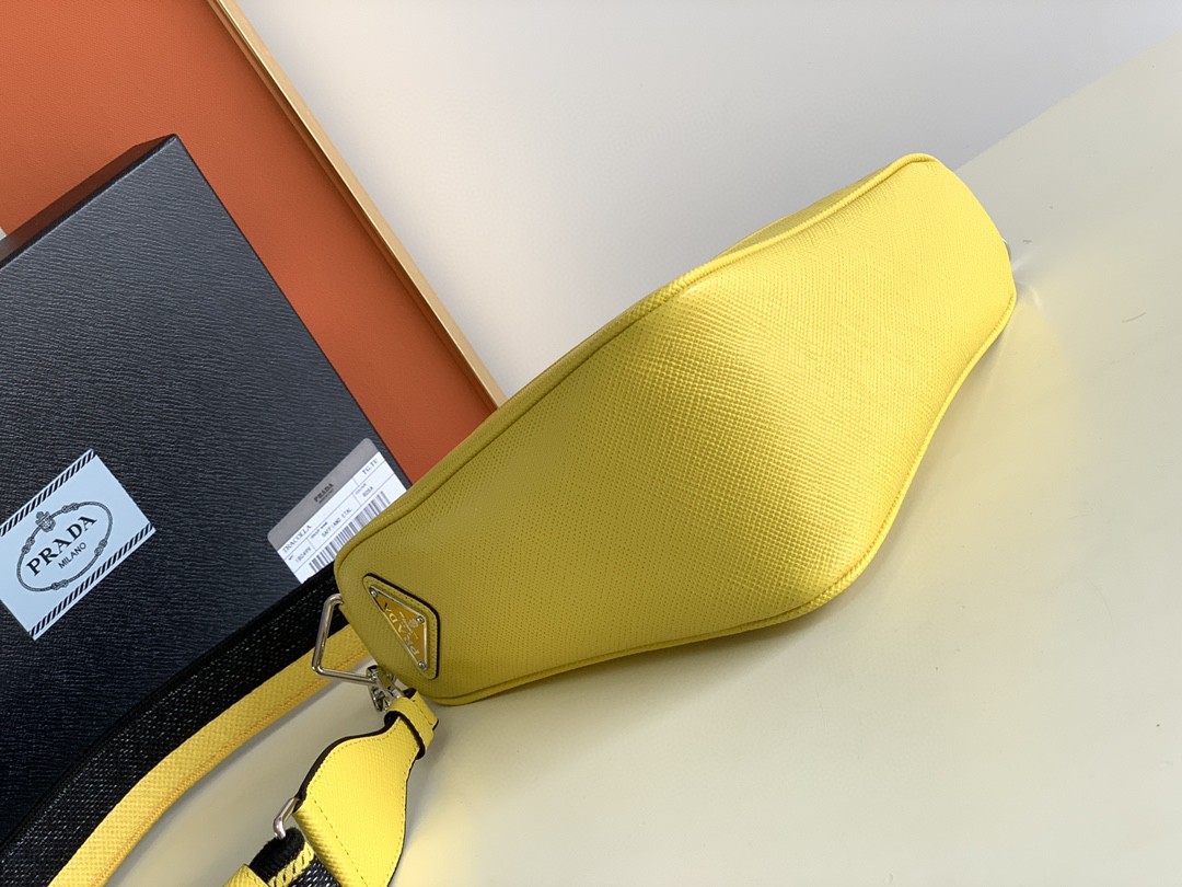 Prada Saffiano Prada Triangle Bag Yellow/Dark Blue For Women 11.1 in / 28 cm 2VH155_2FAD_F0377_V_OOO