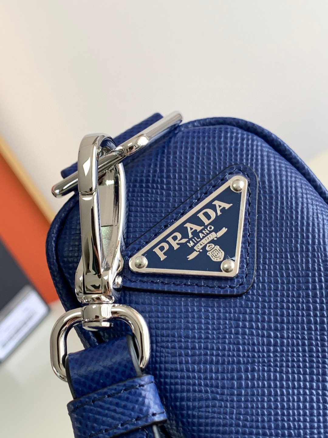 Prada Saffiano Prada Triangle Bag Yellow/Dark Blue For Women 11.1 in / 28 cm 2VH155_2FAD_F0377_V_OOO