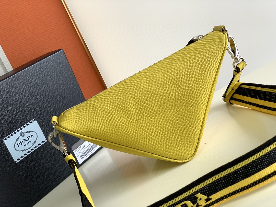 Prada Saffiano Prada Triangle Bag Yellow/Dark Blue For Women 11.1 in / 28 cm 2VH155_2FAD_F0377_V_OOO