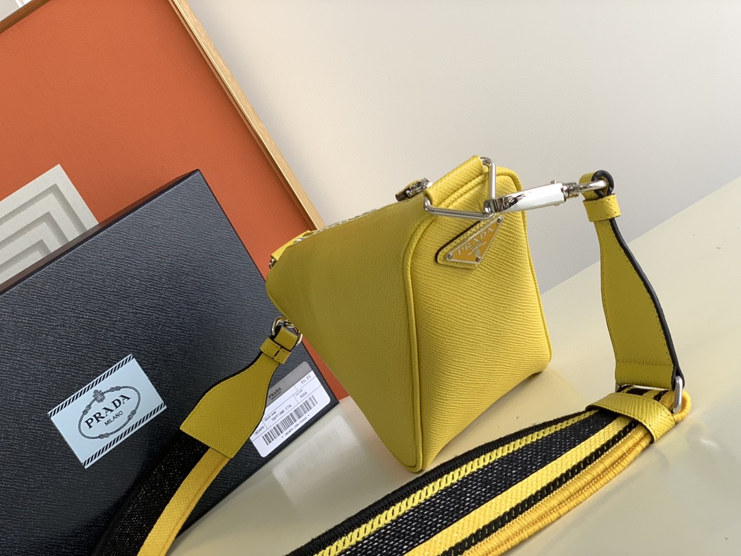 Prada Saffiano Prada Triangle Bag Yellow/Dark Blue For Women 11.1 in / 28 cm 2VH155_2FAD_F0377_V_OOO