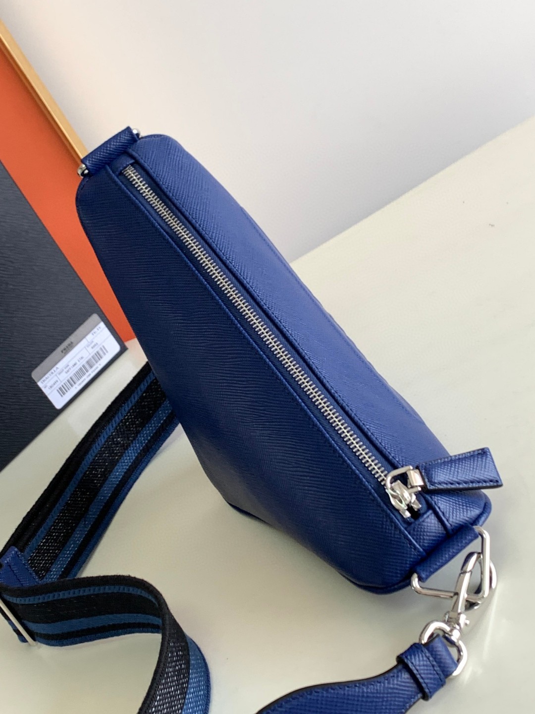 Prada Saffiano Prada Triangle Bag Yellow/Dark Blue For Women 11.1 in / 28 cm 2VH155_2FAD_F0377_V_OOO