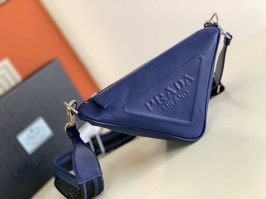 Prada Saffiano Prada Triangle Bag Yellow/Dark Blue For Women 11.1 in / 28 cm 2VH155_2FAD_F0377_V_OOO