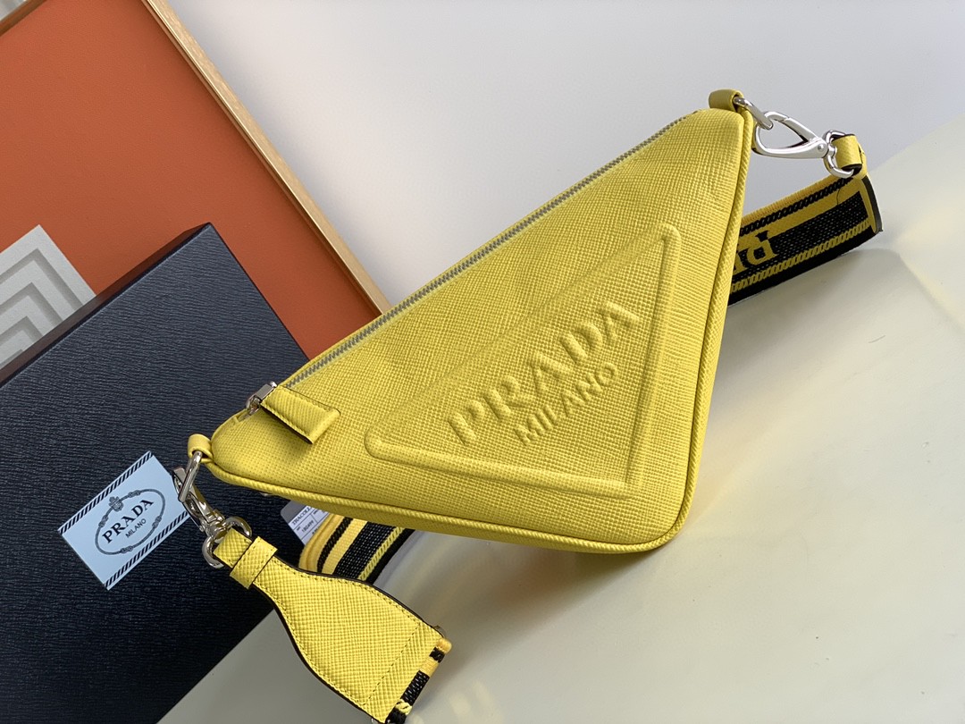 Prada Saffiano Prada Triangle Bag Yellow/Dark Blue For Women 11.1 in / 28 cm 2VH155_2FAD_F0377_V_OOO