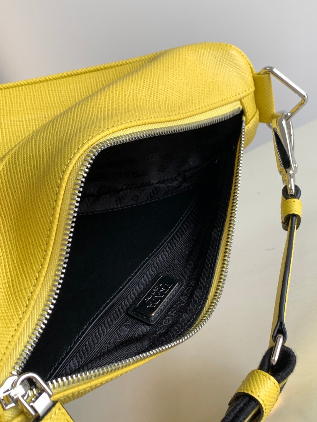 Prada Saffiano Prada Triangle Bag Yellow/Dark Blue For Women 11.1 in / 28 cm 2VH155_2FAD_F0377_V_OOO