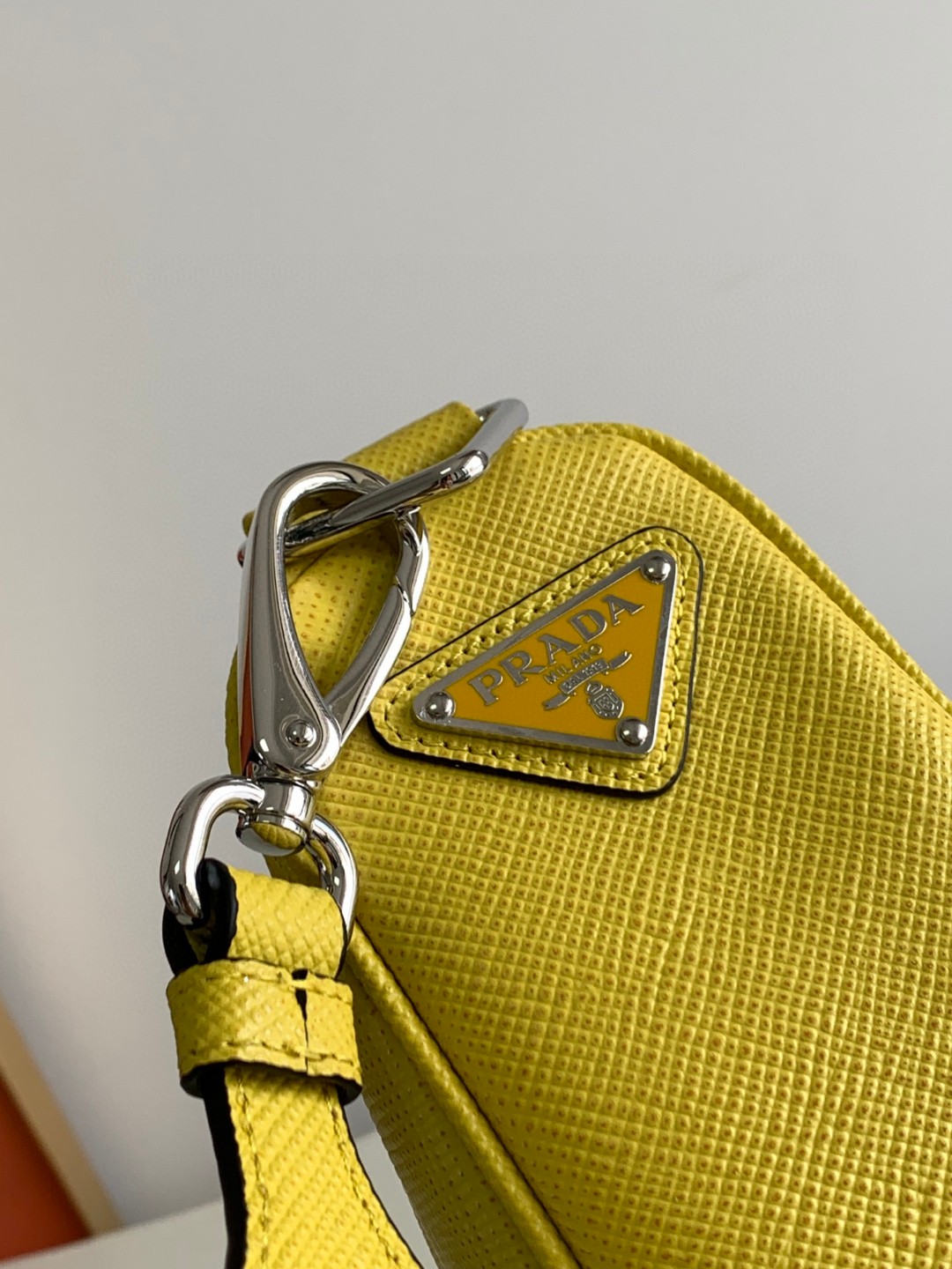 Prada Saffiano Prada Triangle Bag Yellow/Dark Blue For Women 11.1 in / 28 cm 2VH155_2FAD_F0377_V_OOO