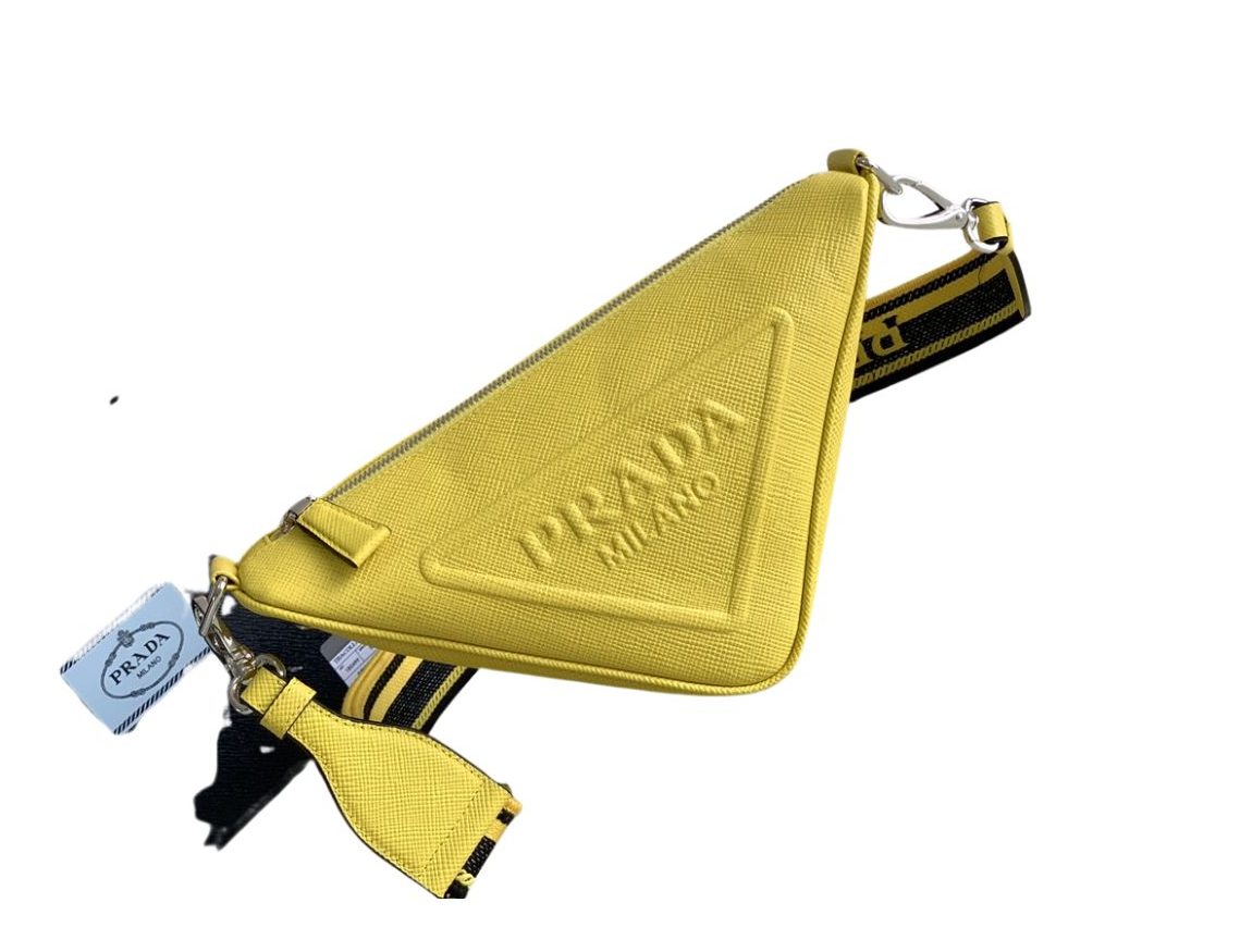 Prada Saffiano Prada Triangle Bag Yellow/Dark Blue For Women 11.1 in / 28 cm 2VH155_2FAD_F0377_V_OOO