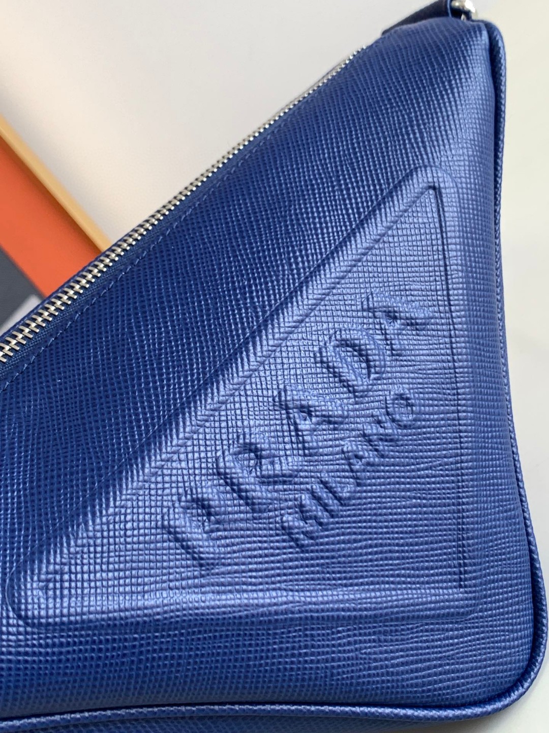 Prada Saffiano Prada Triangle Bag Yellow/Dark Blue For Women 11.1 in / 28 cm 2VH155_2FAD_F0377_V_OOO