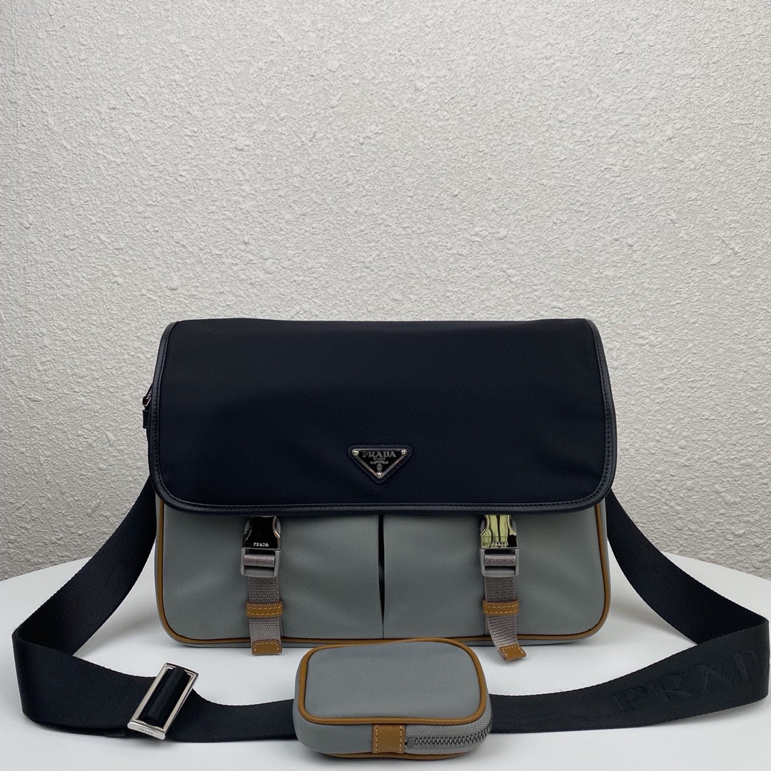 Prada Saffiano Shoulder Bag Grey and Black For Women 12.6 in / 32 cm