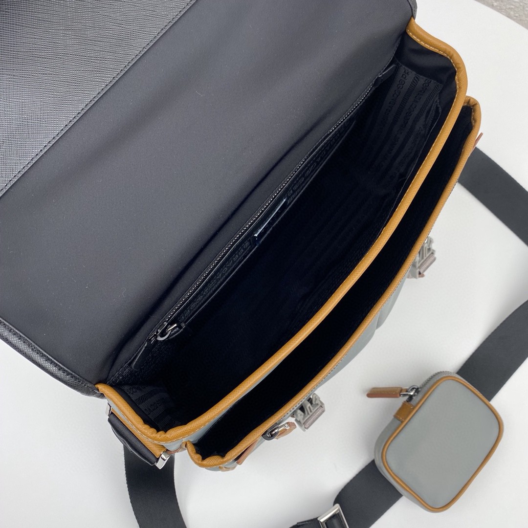 Prada Saffiano Shoulder Bag Grey and Black For Women 12.6 in / 32 cm